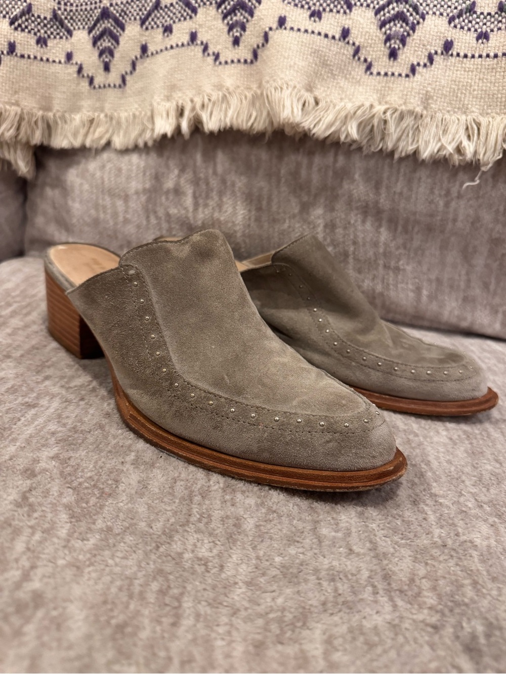 rag & bone Taupe Suede Studded Slip-On Mules size 39.5